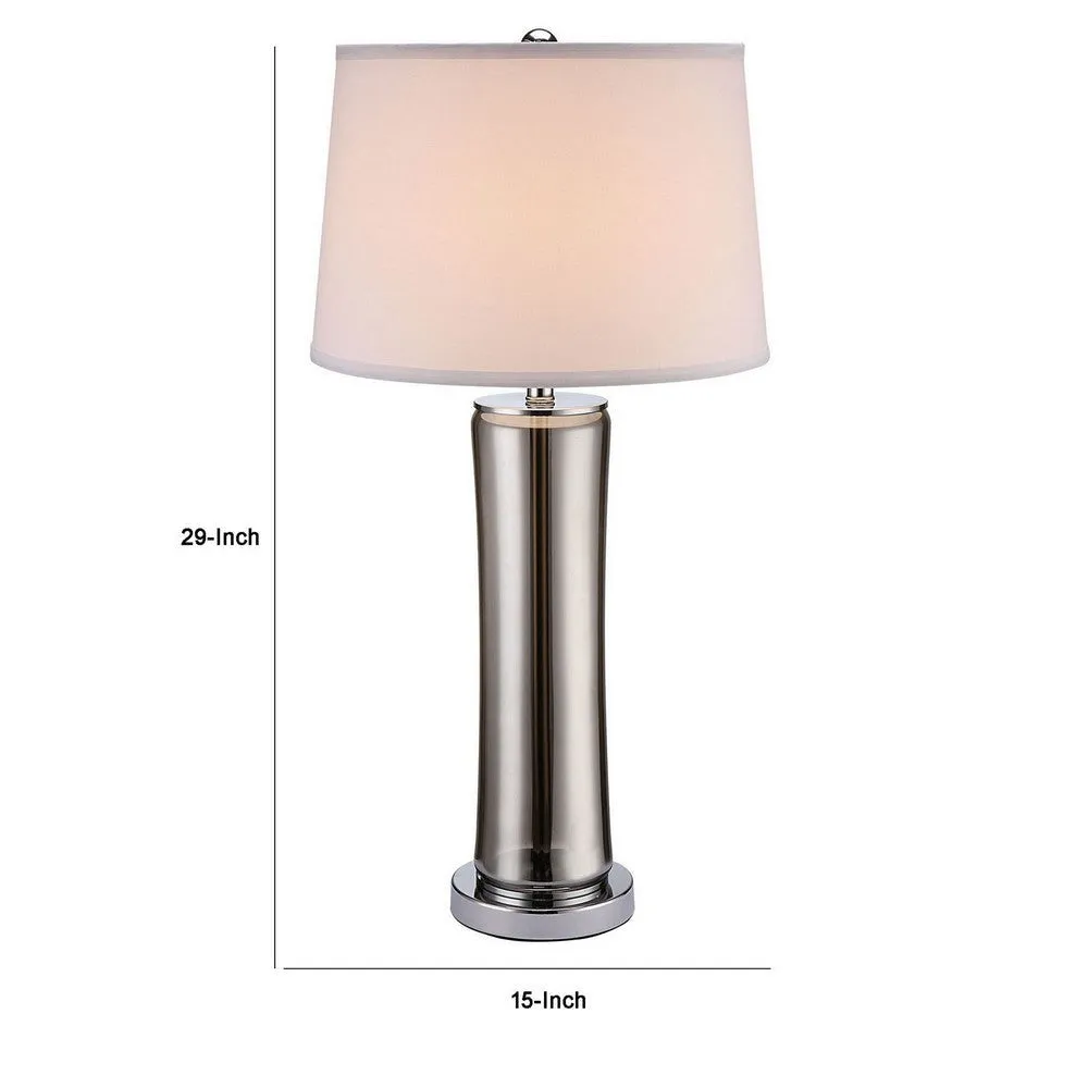 29 Inch Table Lamp, Empire Shade, Set of 2, Glass, Clear Smoke Gray By Casagear Home