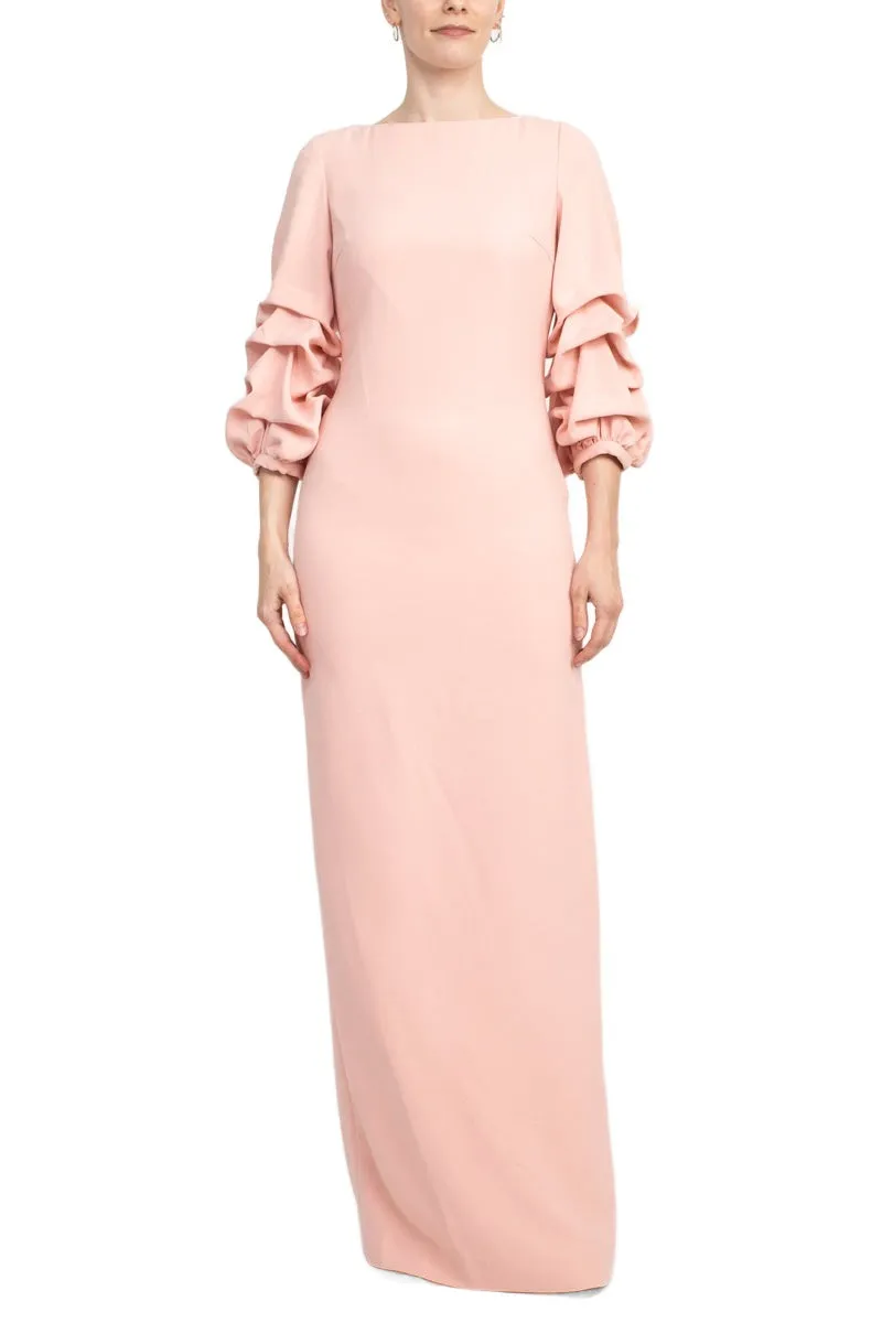Alberto Makali Crew Neck Gathered 3/4 Sleeve Bodycon Zipper Back Slit Back Scuba Dress