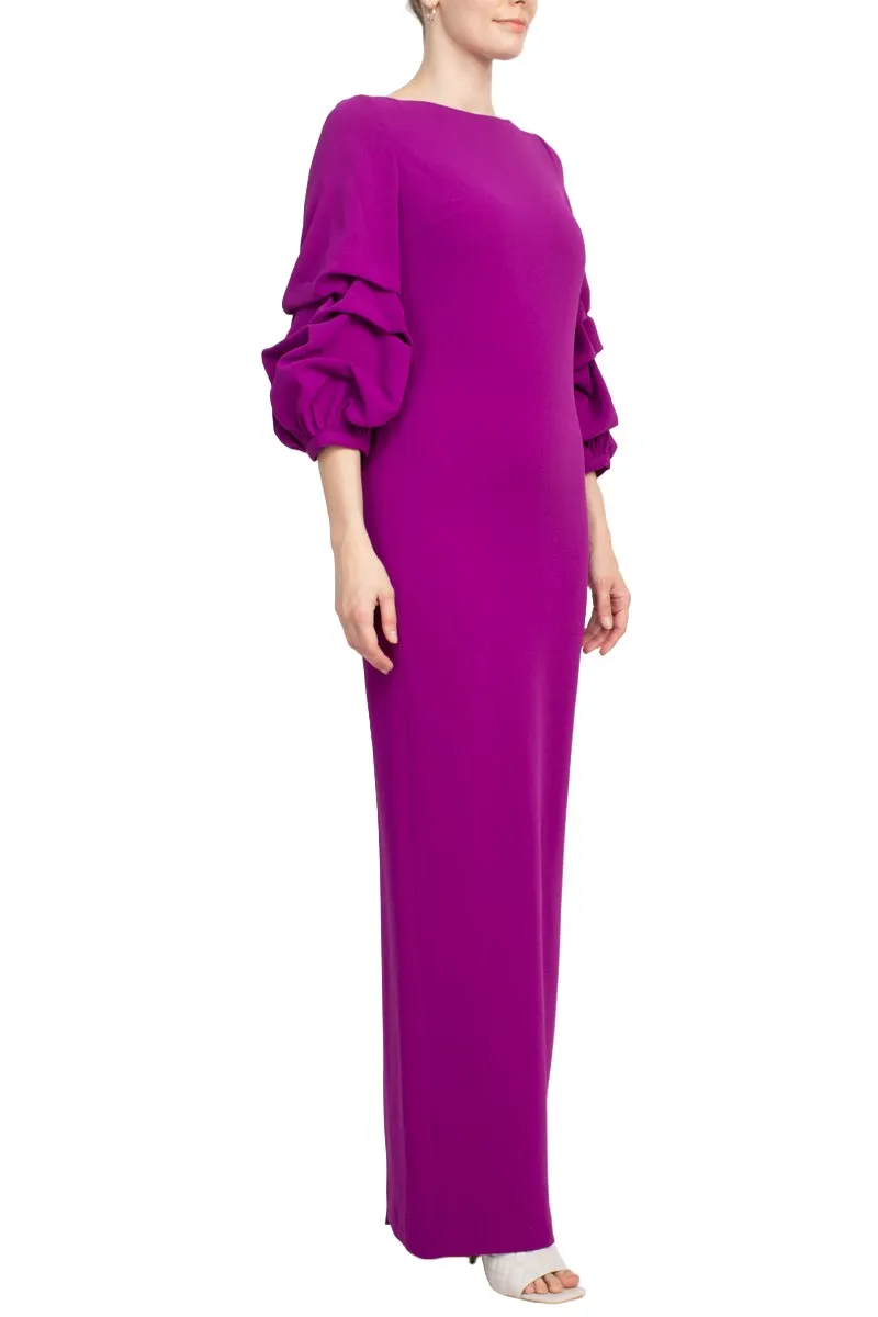 Alberto Makali Crew Neck Gathered 3/4 Sleeve Bodycon Zipper Back Slit Back Scuba Dress