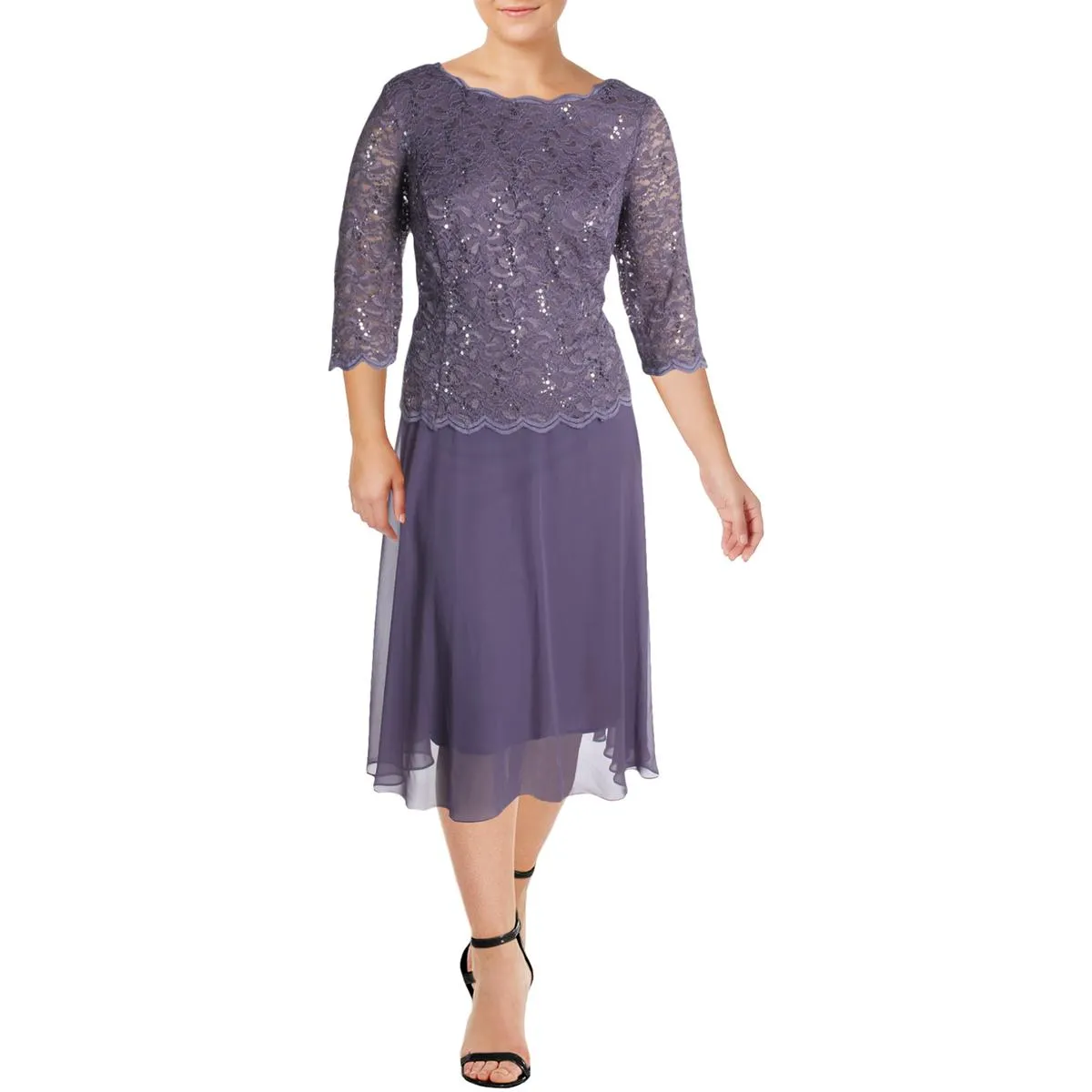 Alex Evenings Womens Plus Lace Sequin Cocktail and Party Dress