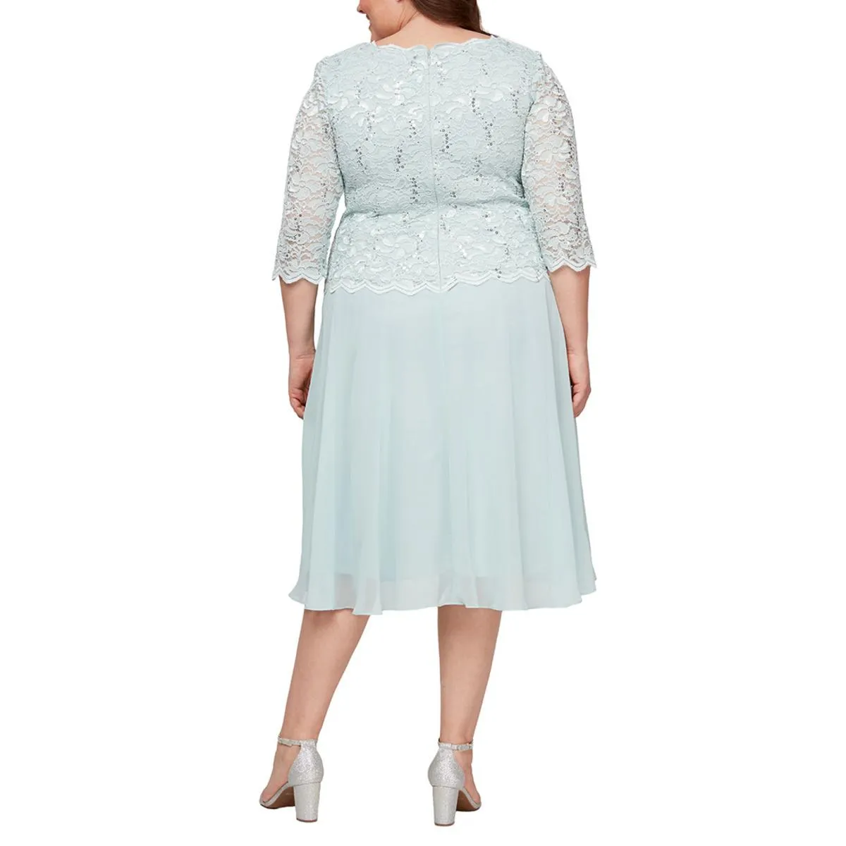 Alex Evenings Womens Plus Lace Sequin Cocktail and Party Dress