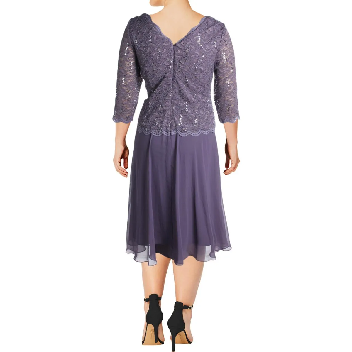 Alex Evenings Womens Plus Lace Sequin Cocktail and Party Dress
