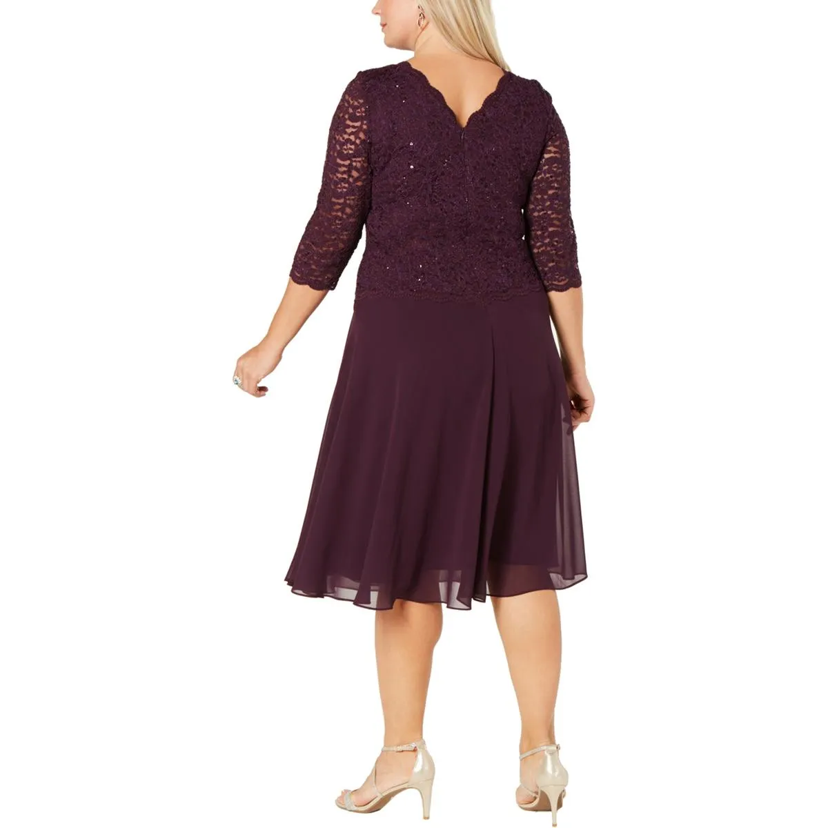 Alex Evenings Womens Plus Lace Sequin Cocktail and Party Dress