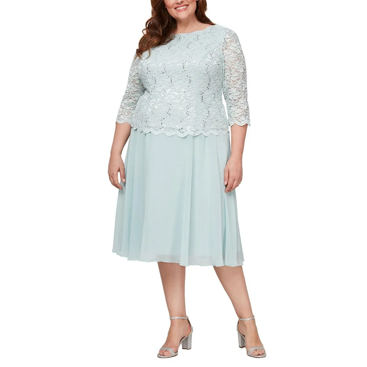 Alex Evenings Womens Plus Lace Sequin Cocktail and Party Dress