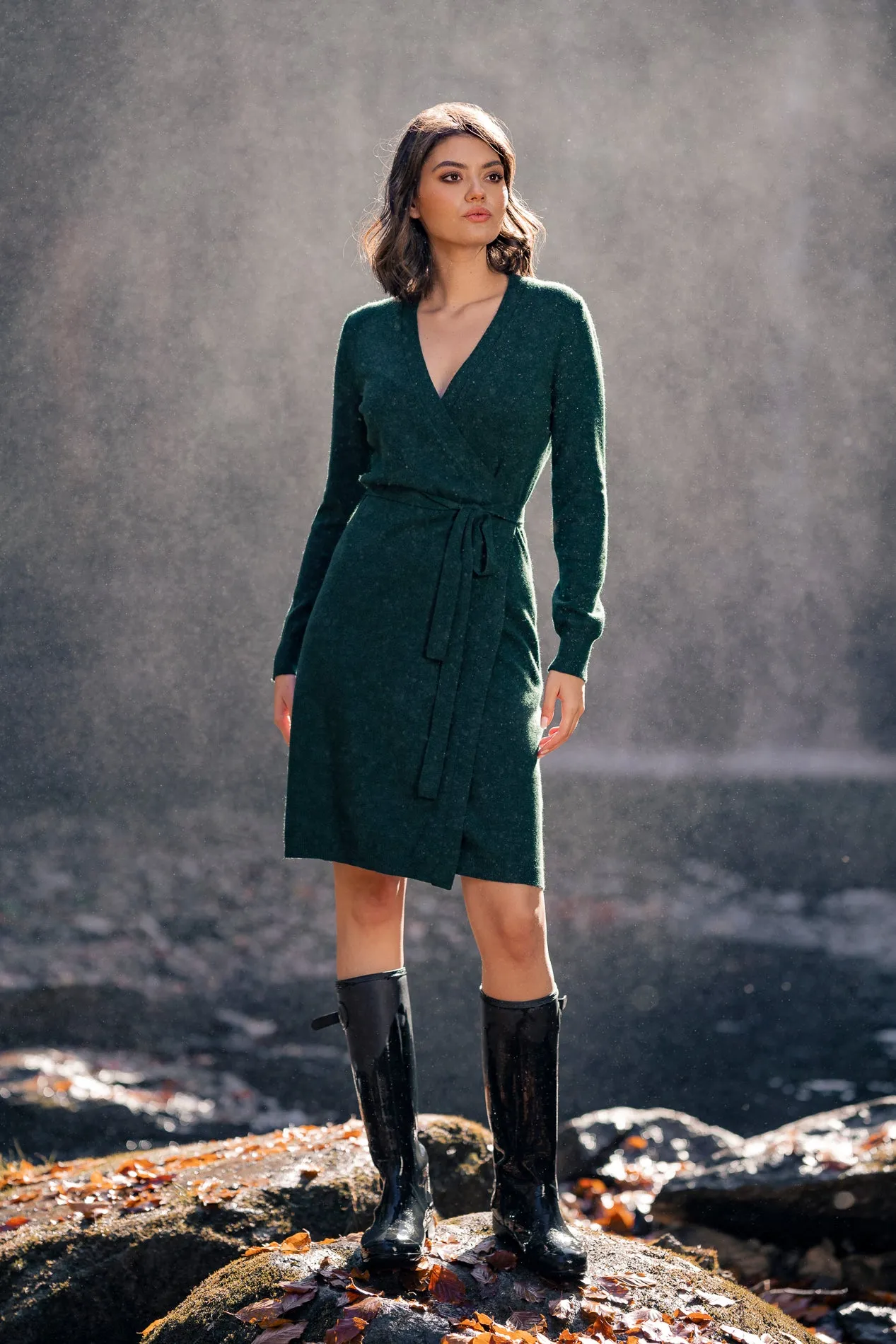 Amani V-Neck Wrap Midi Dress In Spruce