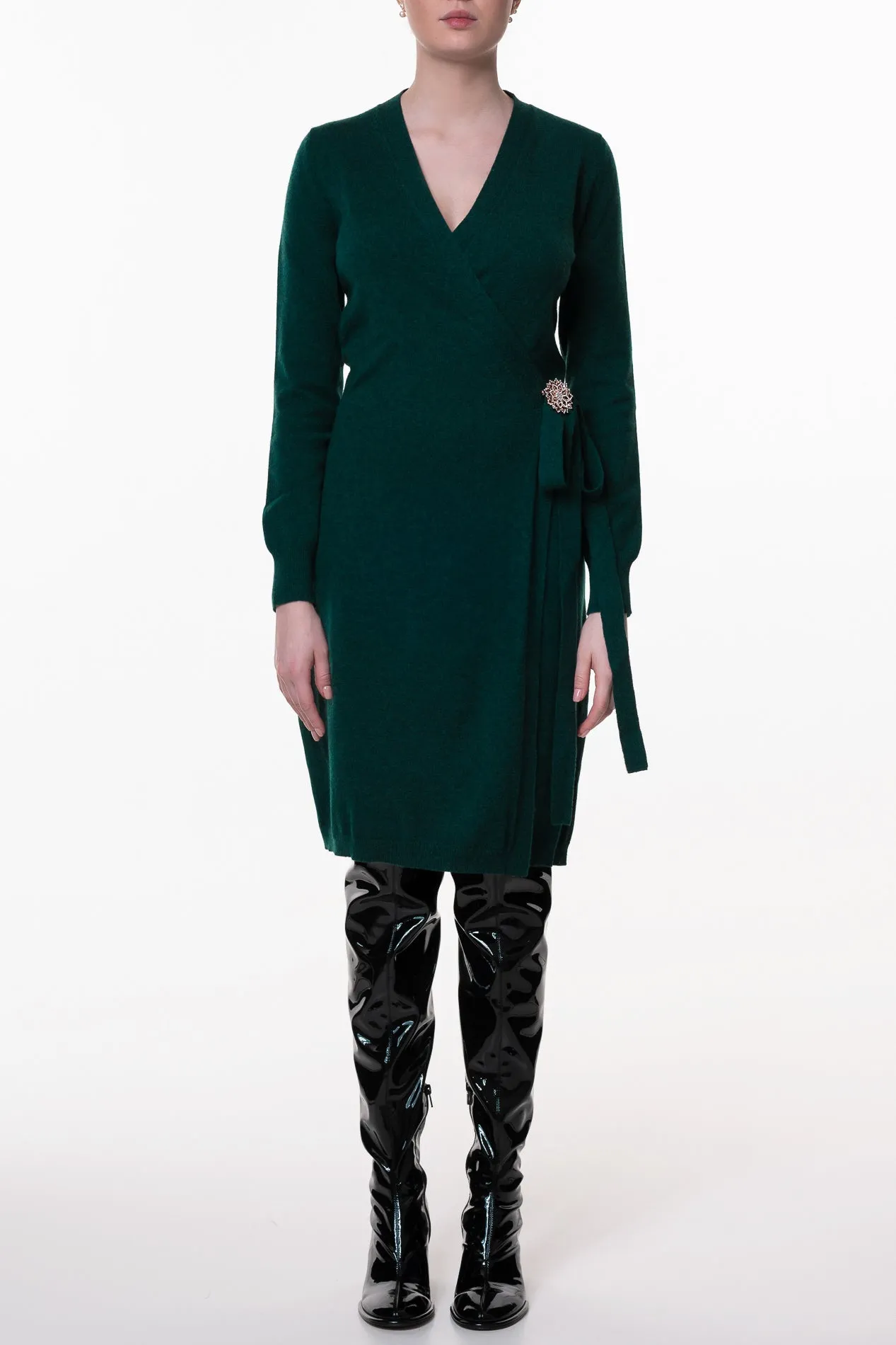 Amani V-Neck Wrap Midi Dress In Spruce