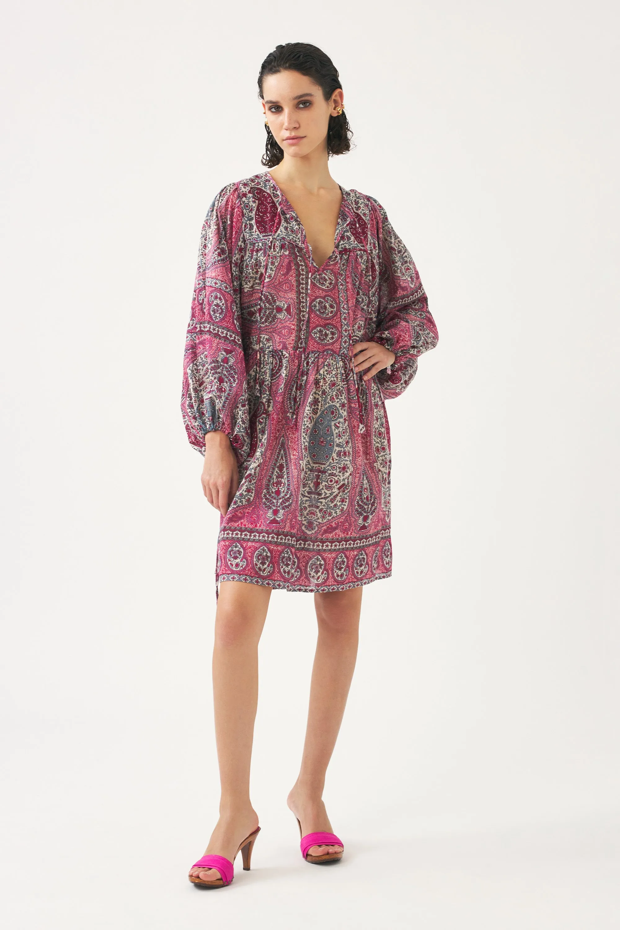 Antik Batik Red Tajar Cotton Voile Print Mini Dress - ByAdushka