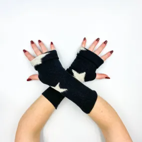 Black and Grey Star Pattern Fingerless Gloves