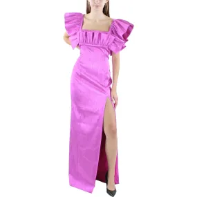 Black Halo Womens Full Length Ruffle Sleeve Evening Dress