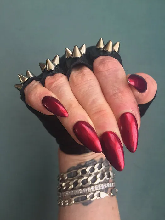 Black Leather Gloves w 3 Silver Spikes