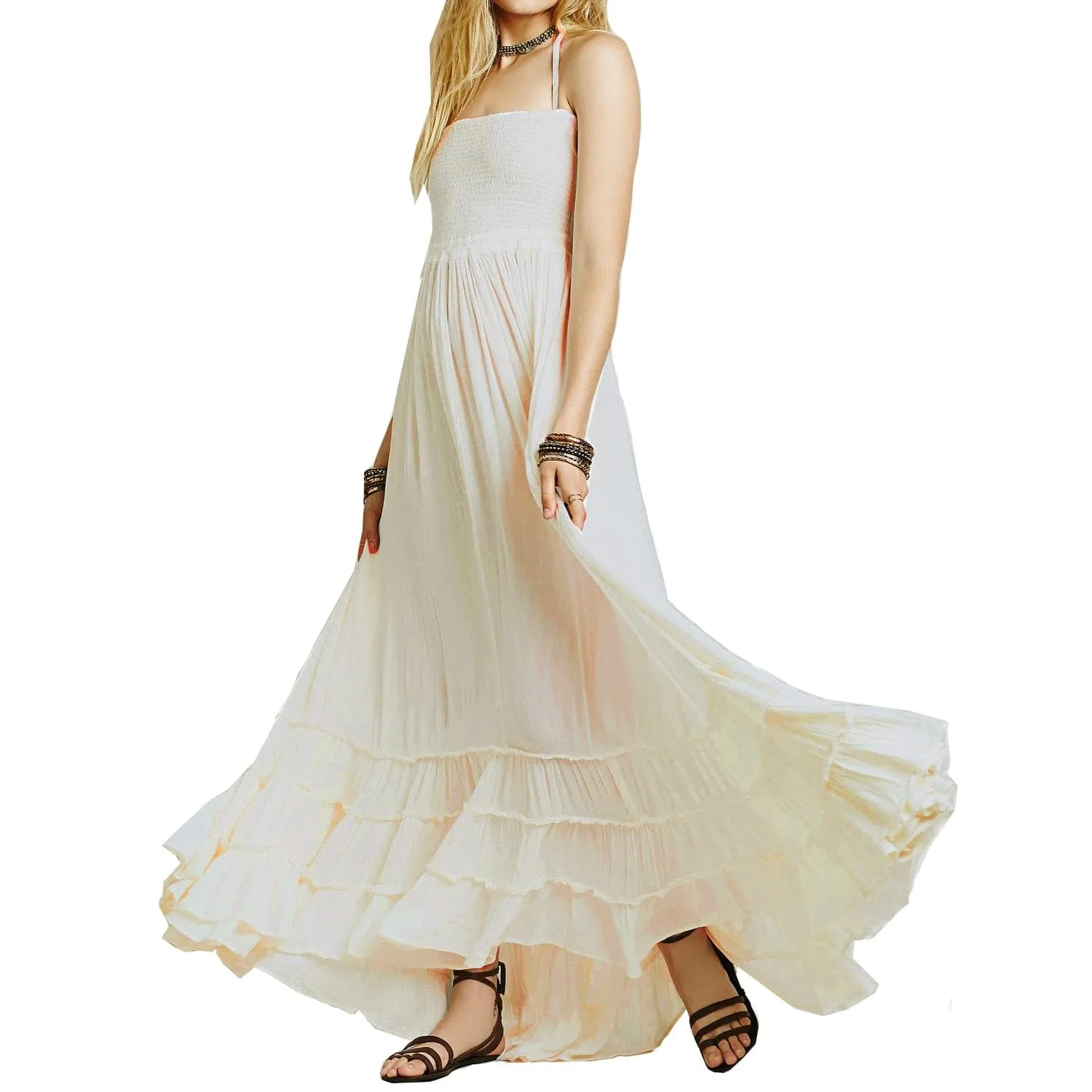 Bohemian Beach Dress - Ankle-Length Draped Strapless Dress for Summer
