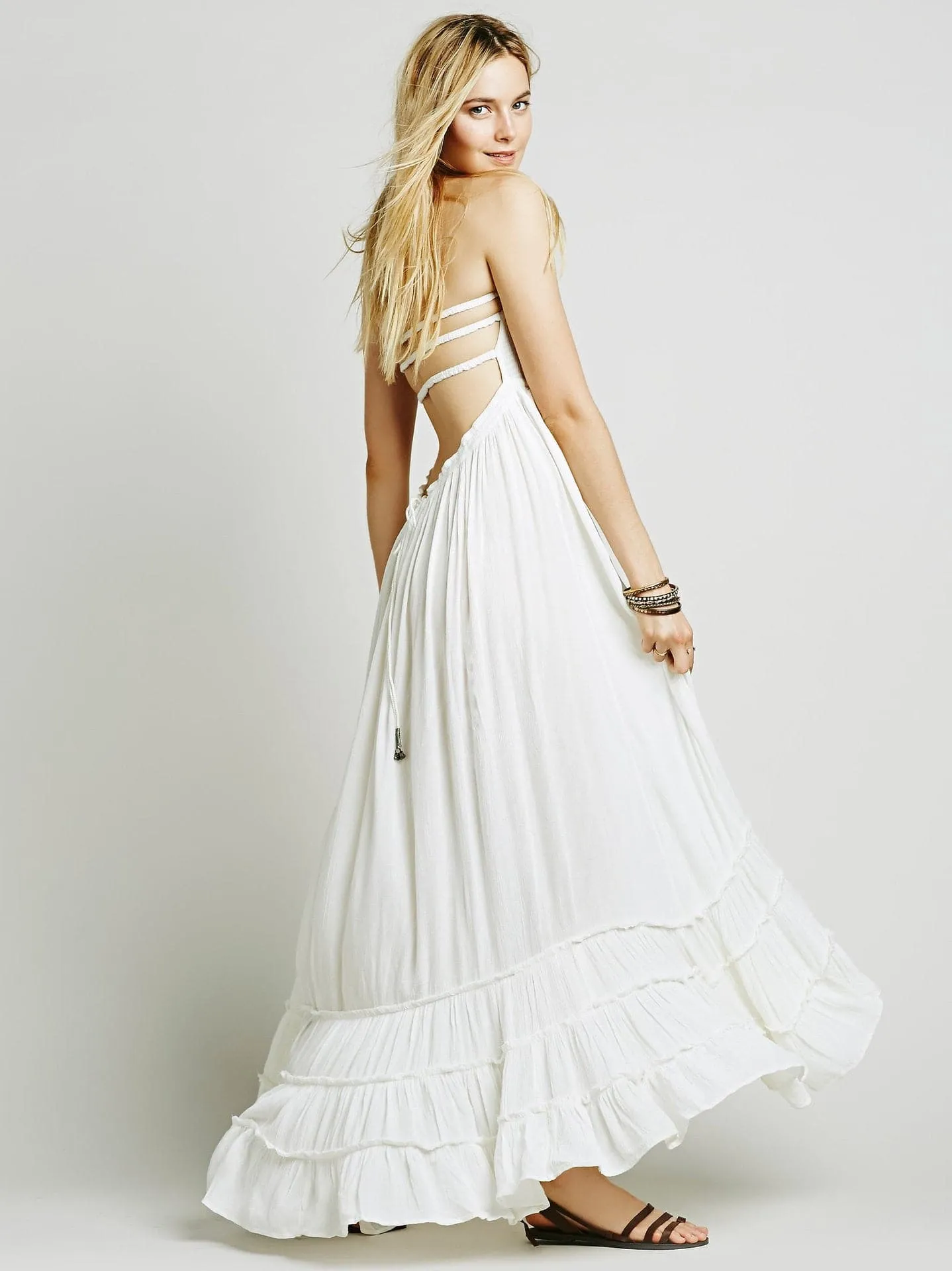 Bohemian Beach Dress - Ankle-Length Draped Strapless Dress for Summer