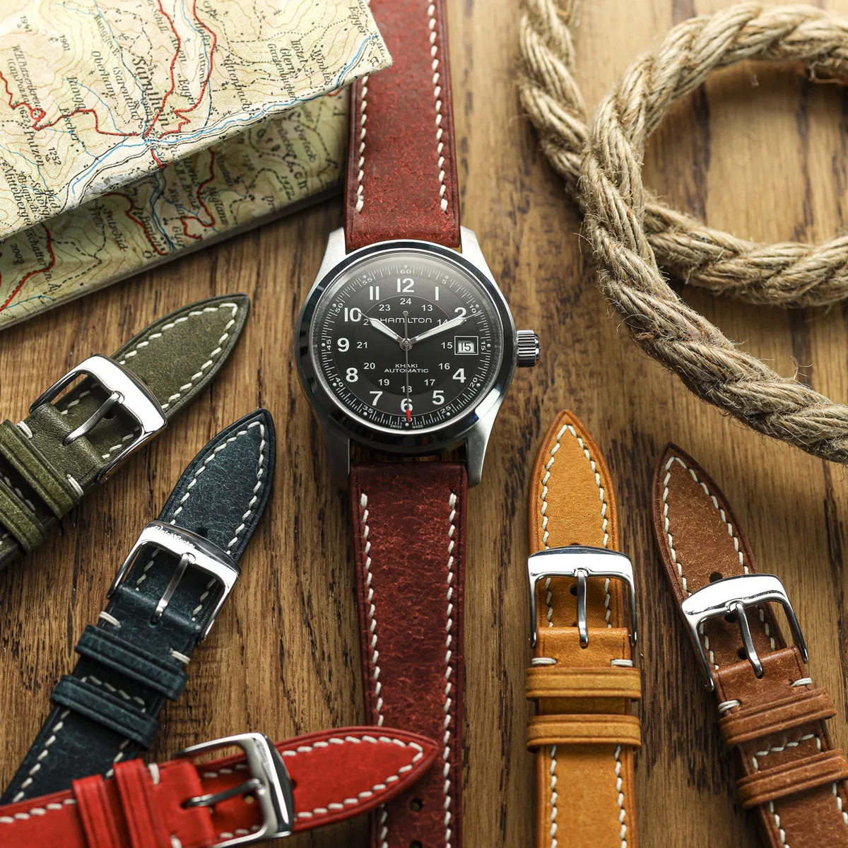 Bourton Hand-Stitched Genuine Italian Leather Watch Strap - Dark Blue