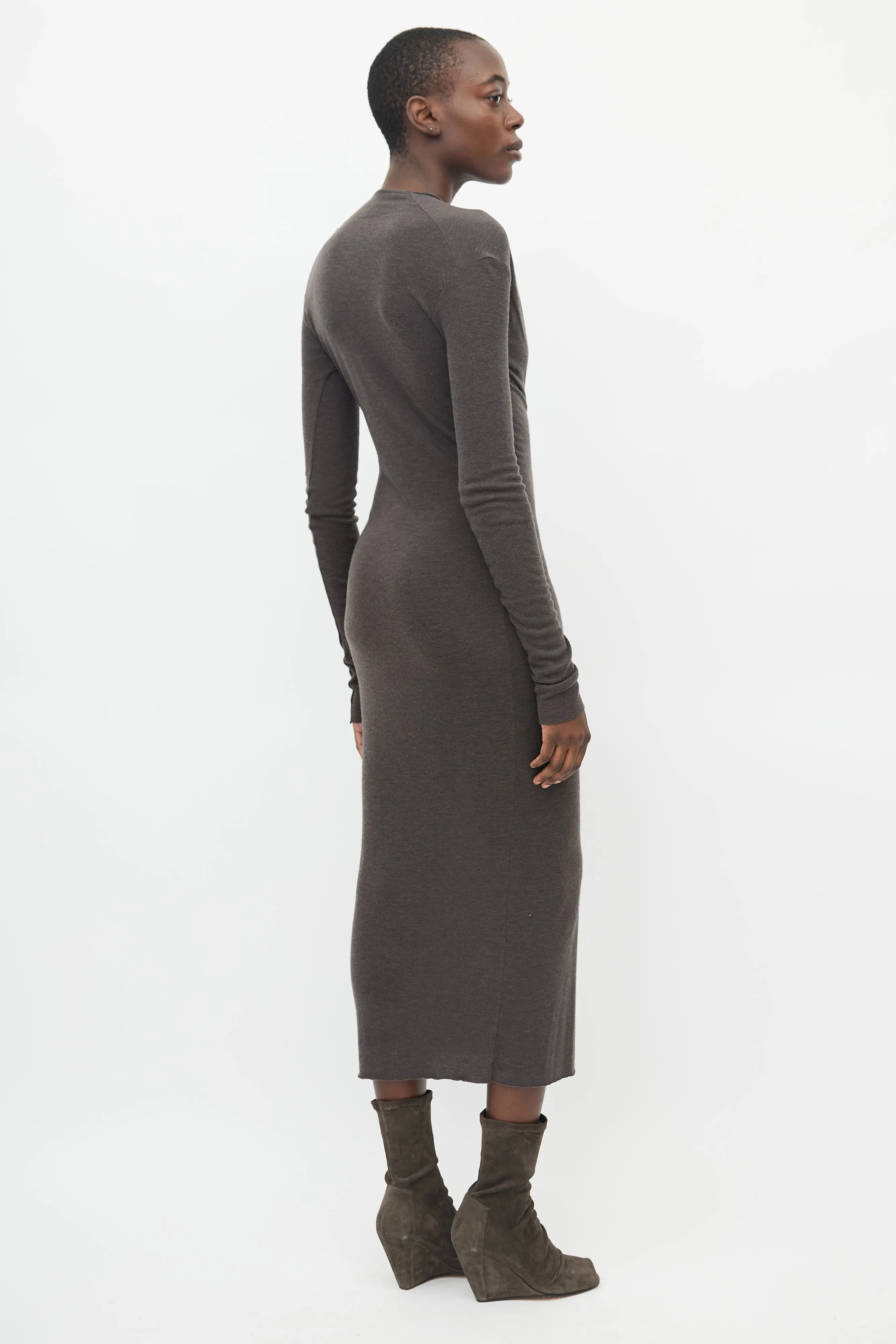 Brown Long Sleeve Cowl Neck Dress