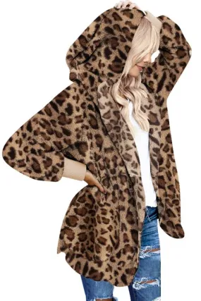 Brown Soft Fleece Hoodie Style Coat