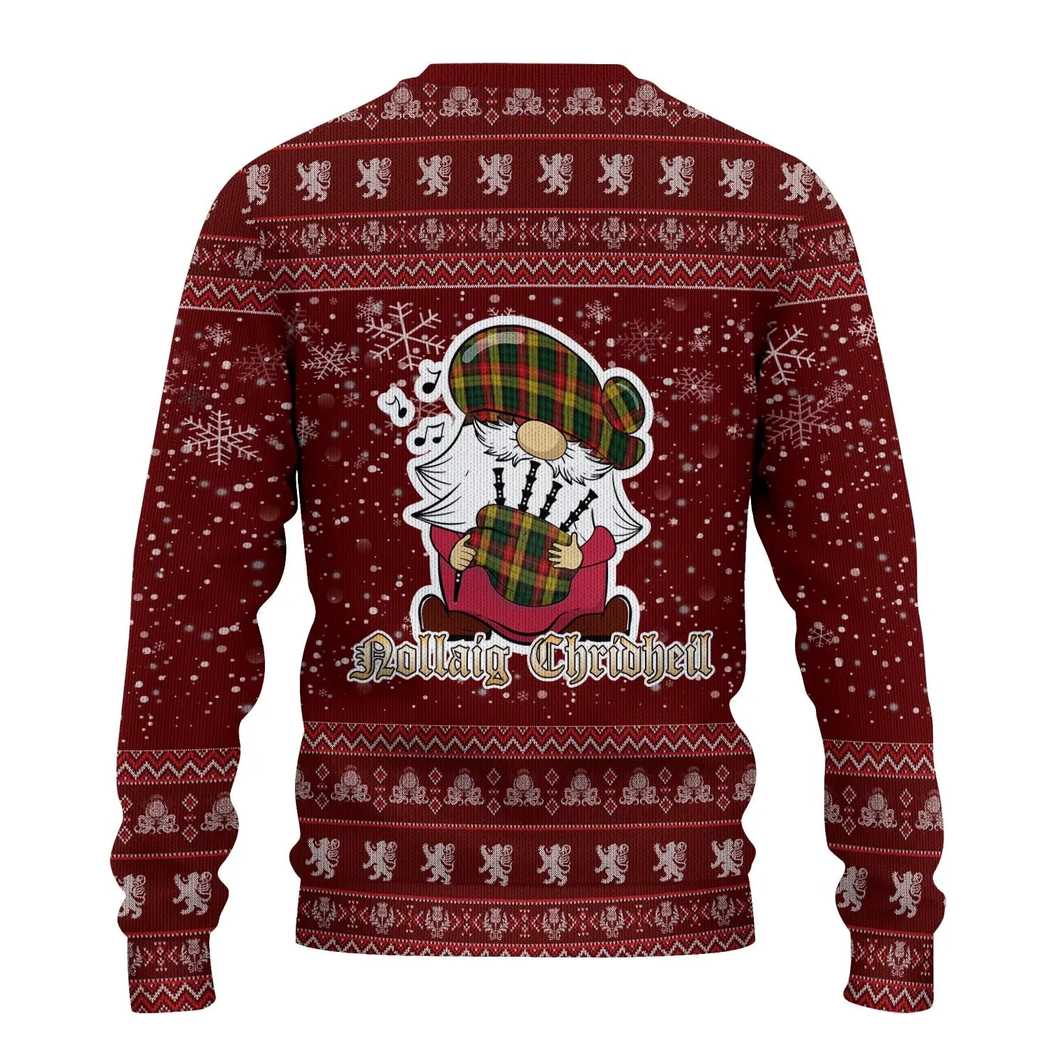 Buchanan Clan Christmas Family Ugly Sweater with Funny Gnome Playing Bagpipes