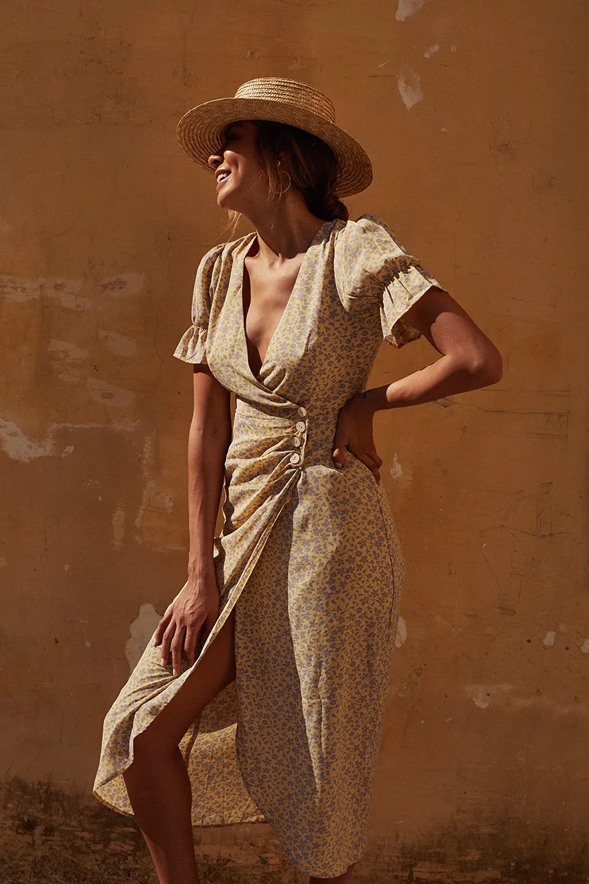 Callie yellow wrap dress