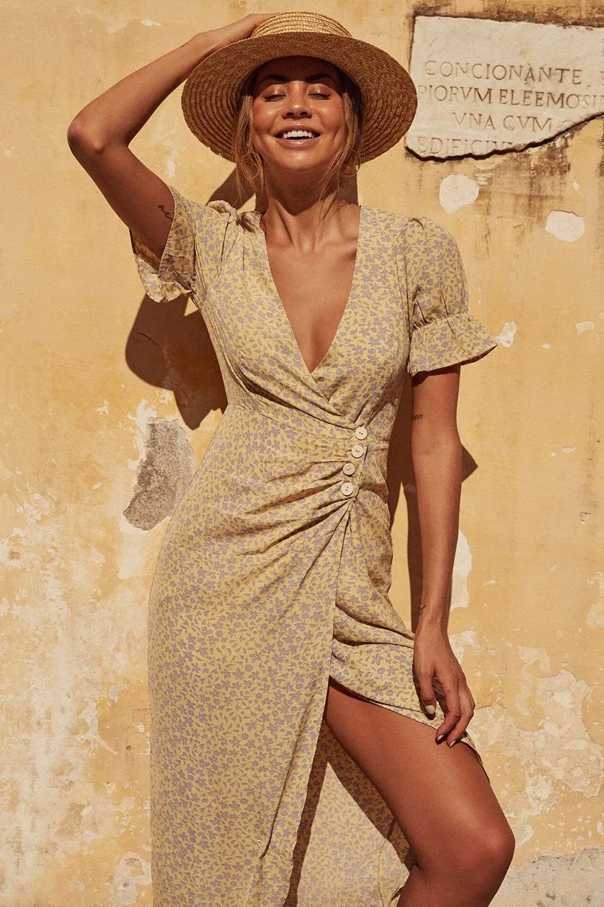 Callie yellow wrap dress