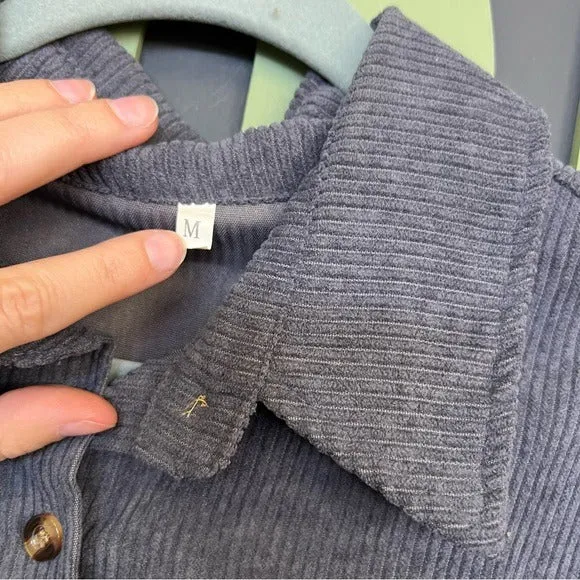 Charcoal Corduroy Button Down Shacket Lightweight Jacket Oversized Medium