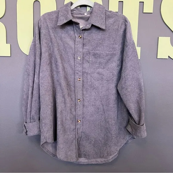 Charcoal Corduroy Button Down Shacket Lightweight Jacket Oversized Medium