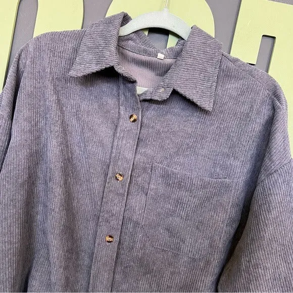 Charcoal Corduroy Button Down Shacket Lightweight Jacket Oversized Medium