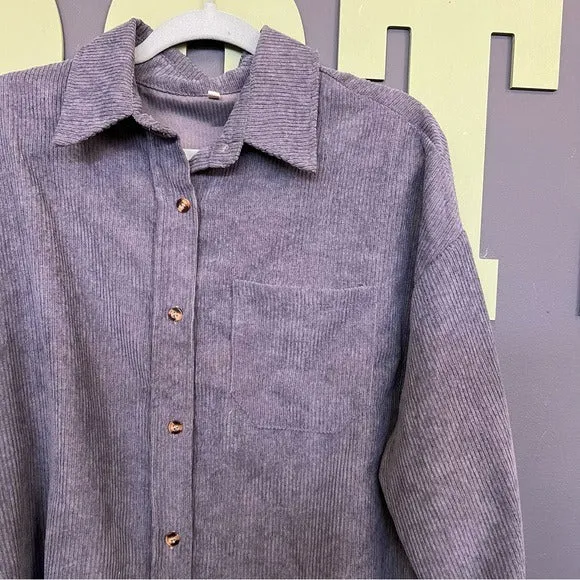 Charcoal Corduroy Button Down Shacket Lightweight Jacket Oversized Medium