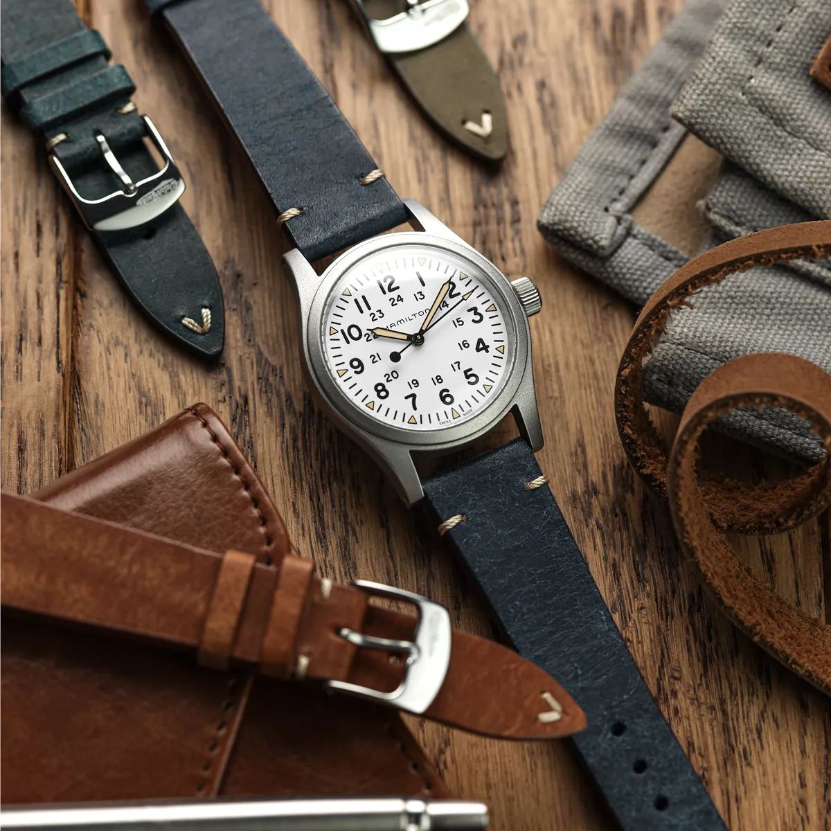 Charlbury V-Stitch Genuine Italian Leather Watch Strap - Dark Blue