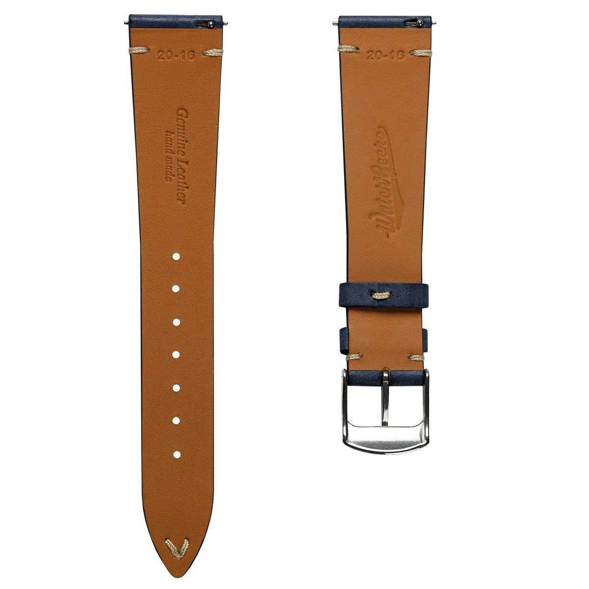 Charlbury V-Stitch Genuine Italian Leather Watch Strap - Dark Blue
