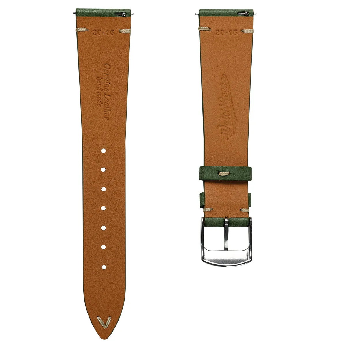 Charlbury V-Stitch Genuine Italian Leather Watch Strap - Earth Green