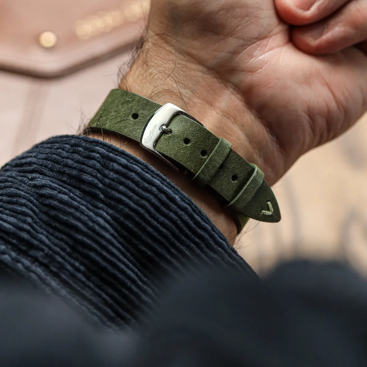 Charlbury V-Stitch Genuine Italian Leather Watch Strap - Earth Green