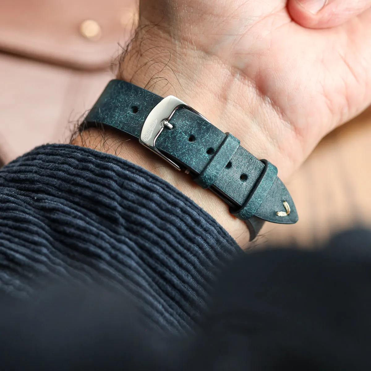 Charlbury V-Stitch Genuine Italian Leather Watch Strap - Ocean Blue