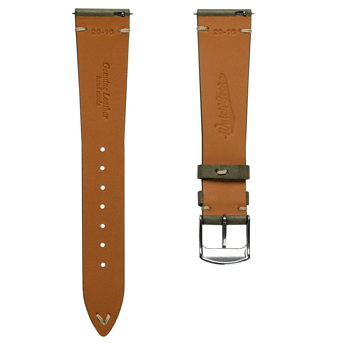 Charlbury V-Stitch Genuine Italian Leather Watch Strap - Olive Green