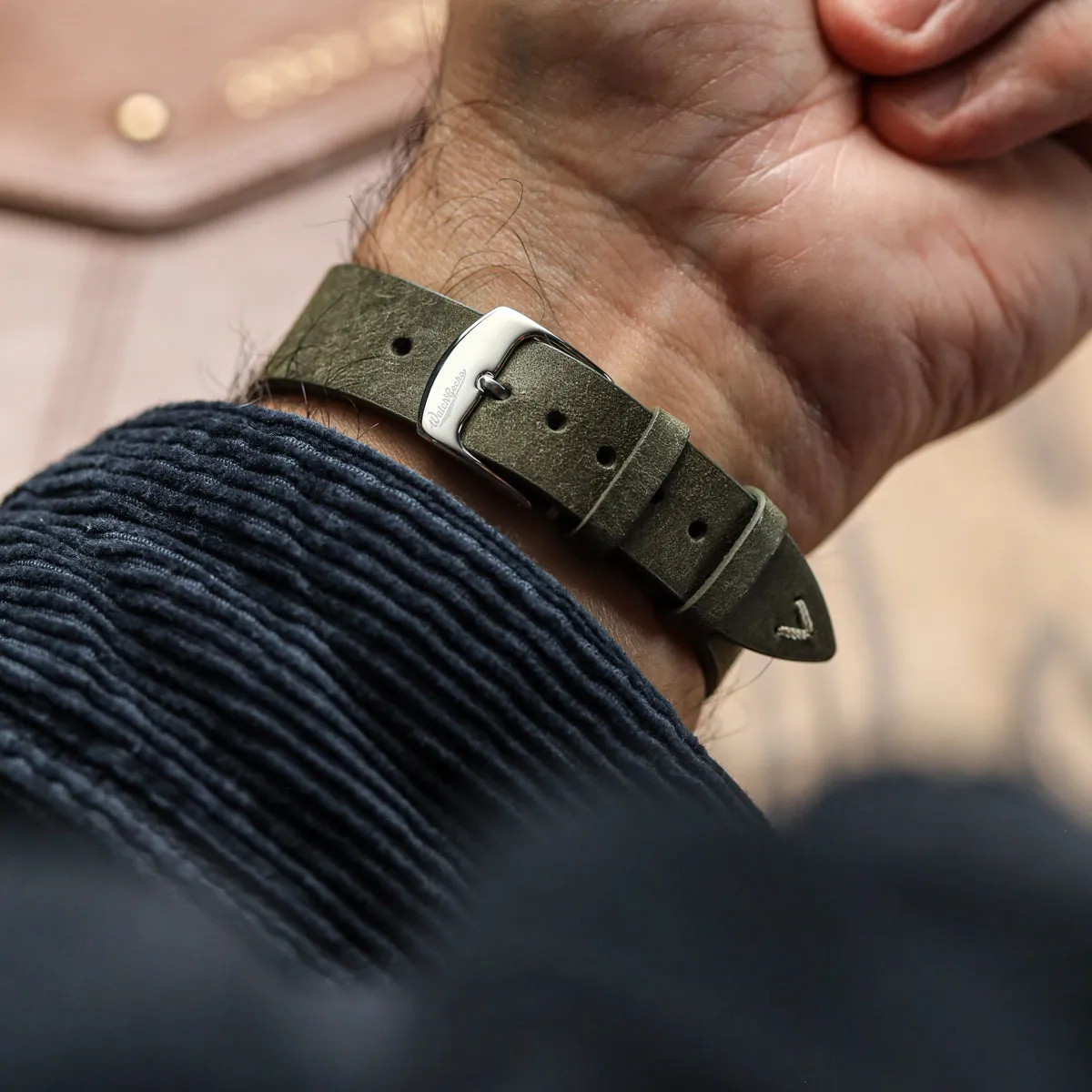 Charlbury V-Stitch Genuine Italian Leather Watch Strap - Olive Green