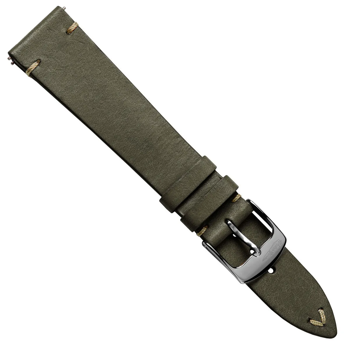 Charlbury V-Stitch Genuine Italian Leather Watch Strap - Olive Green