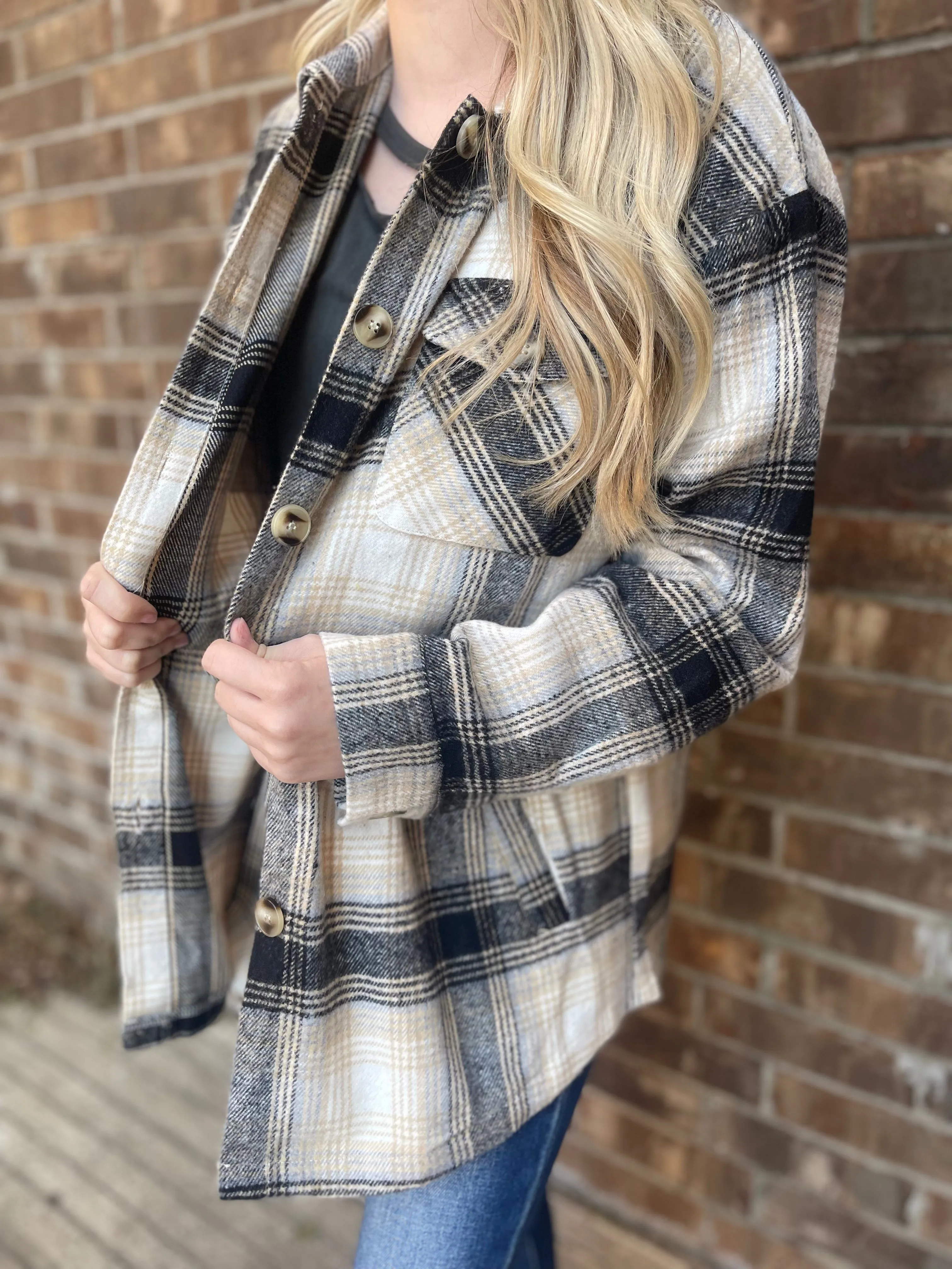 Check Print Woven Shacket