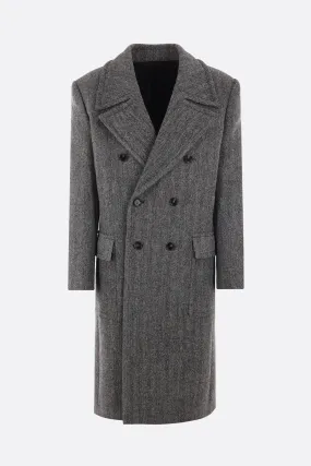 Double-breasted Herringbone Wool Coat