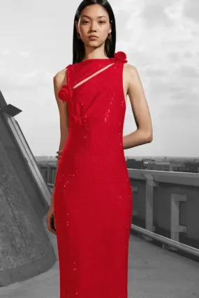 Elegant Red Diamond Asymmetrical Evening Dress