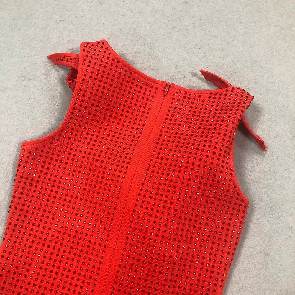 Elegant Red Diamond Asymmetrical Evening Dress
