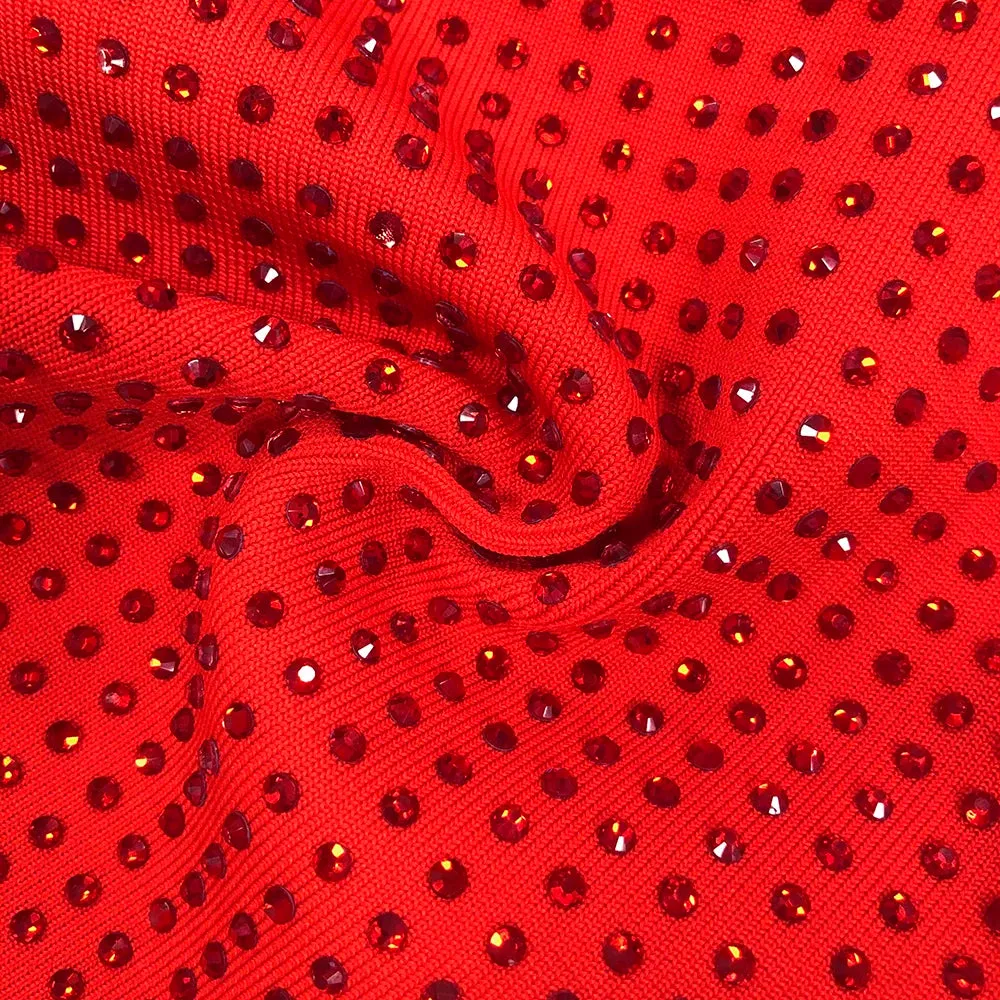Elegant Red Diamond Asymmetrical Evening Dress