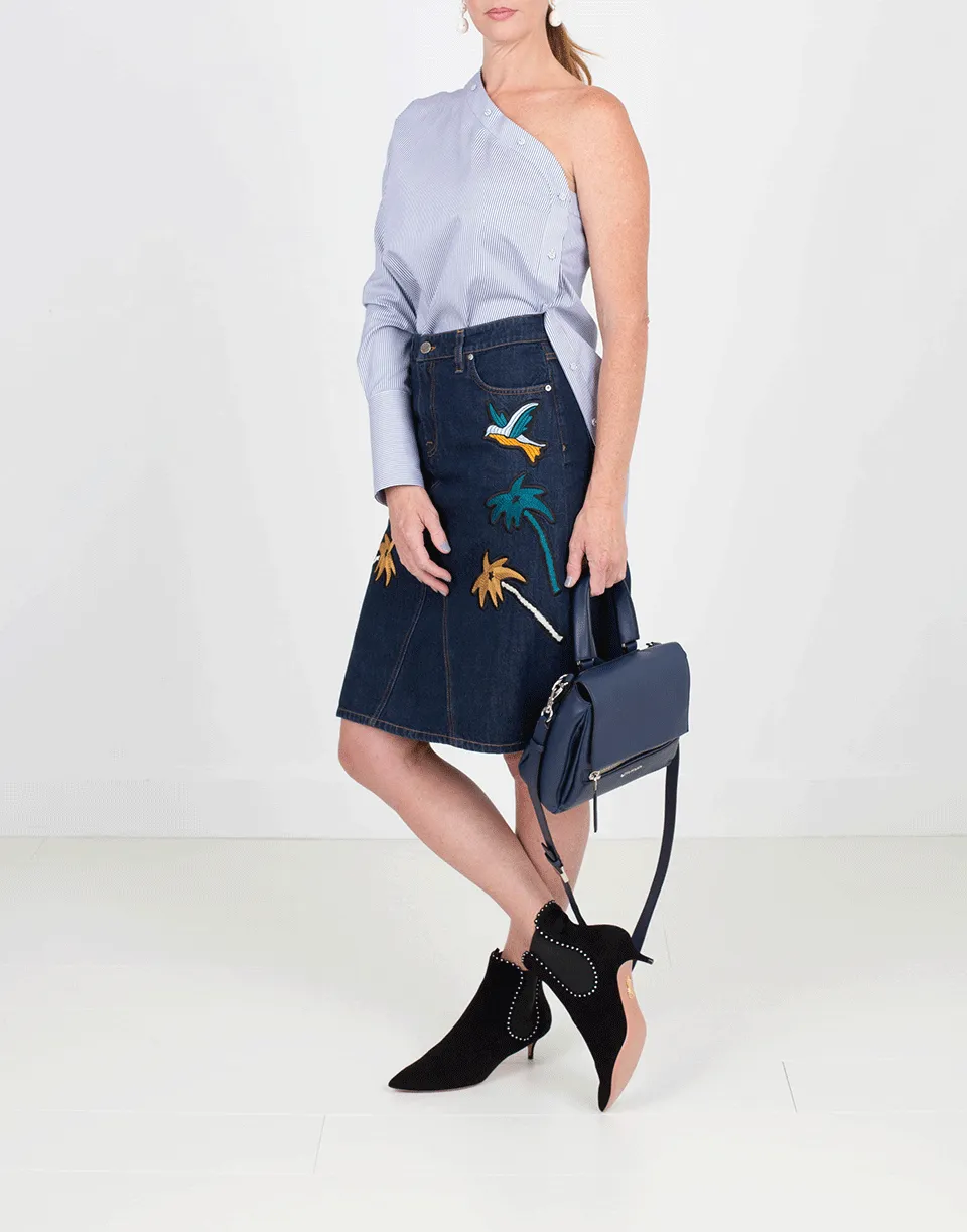 Embroidered Denim Pencil Skirt