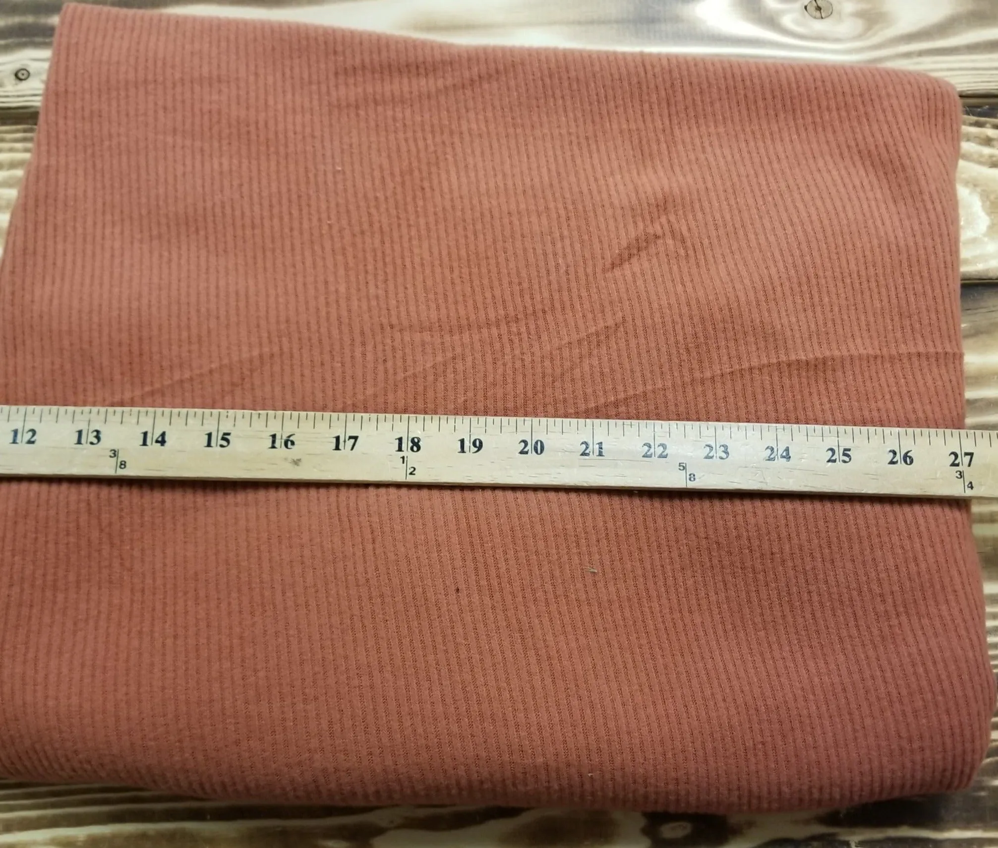 End of BOlt: 2.5 yards of  Designer Deadstock Brushed Rib Knit Orange Brown Sweater Knit- Remnant