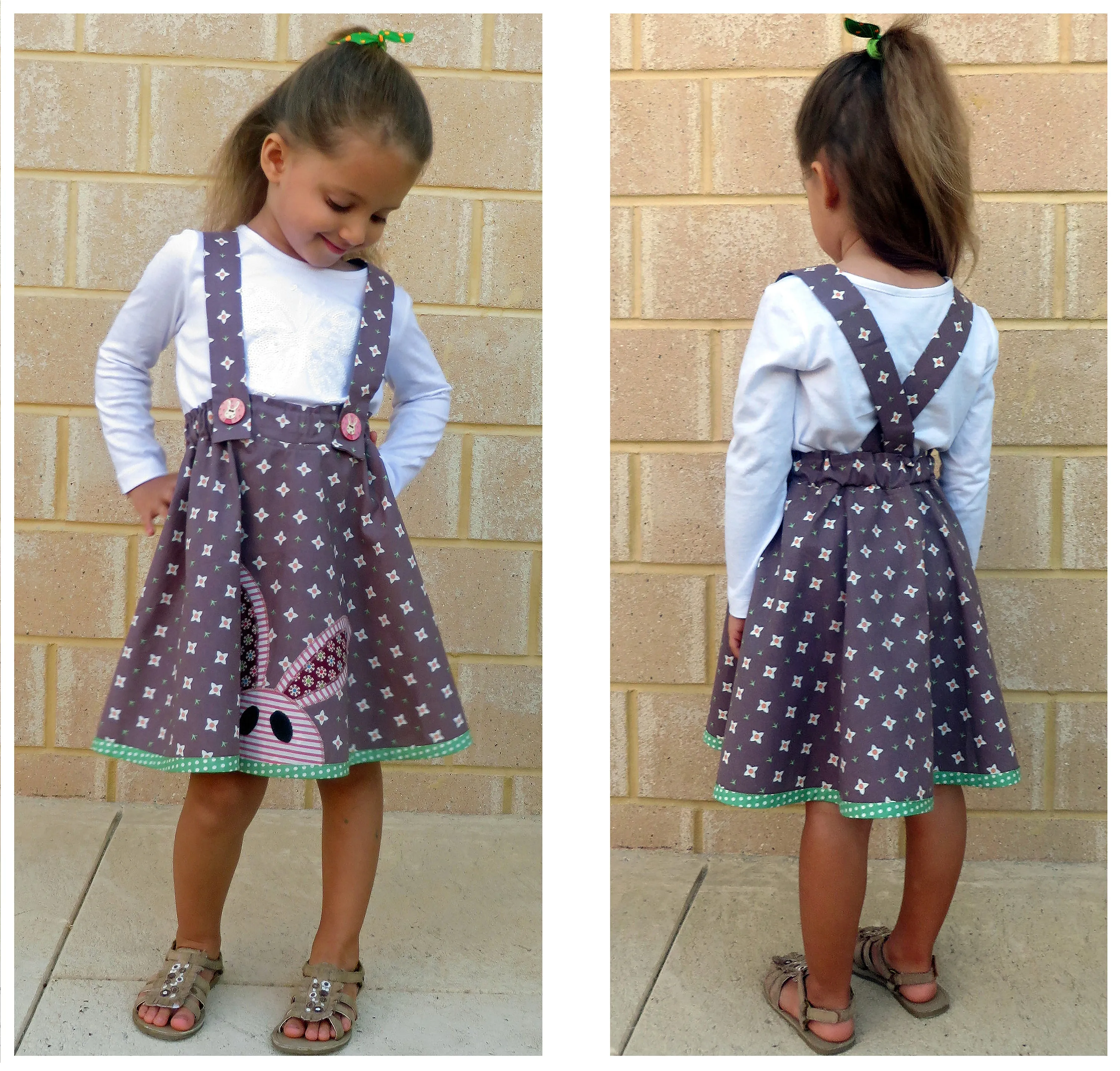 Flared skirt TOPSY SKIRT pdf sewing pattern with XMAS ANGEL applique sizes 1-12 years.