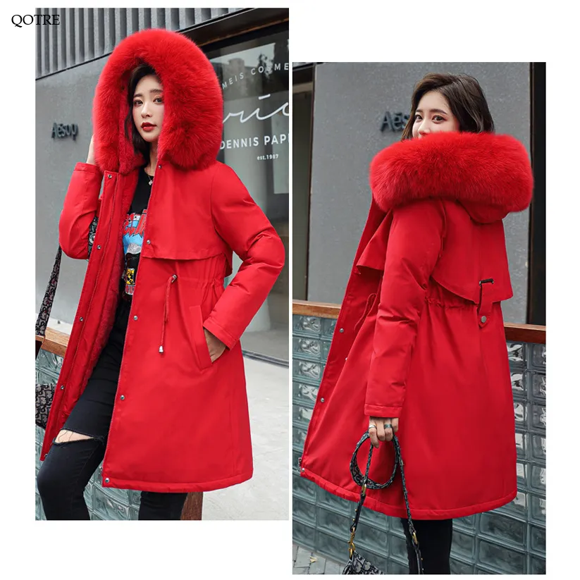 Fleece-Lined Thigh-Length Fur Collar Parka