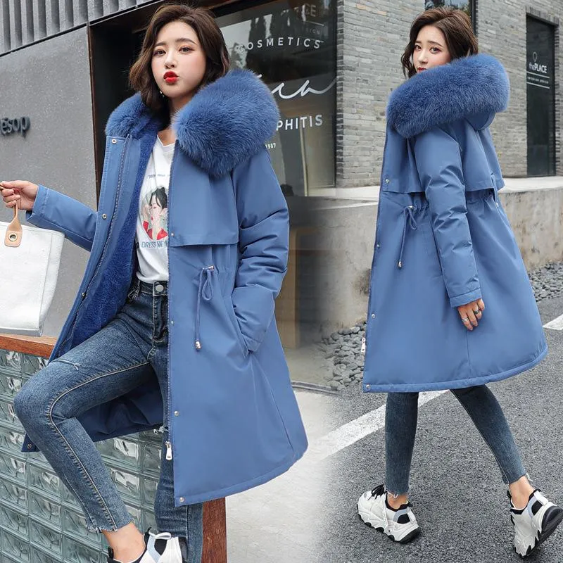 Fleece-Lined Thigh-Length Fur Collar Parka