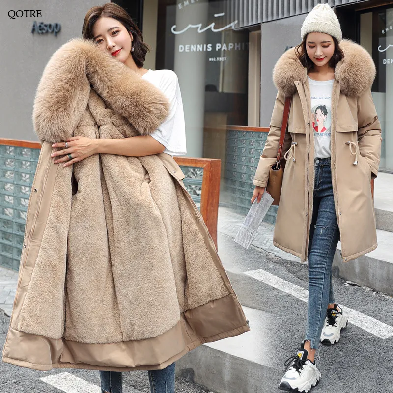 Fleece-Lined Thigh-Length Fur Collar Parka