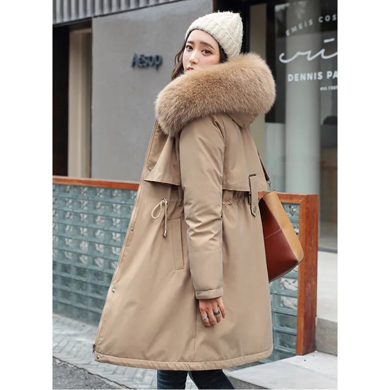 Fleece-Lined Thigh-Length Fur Collar Parka