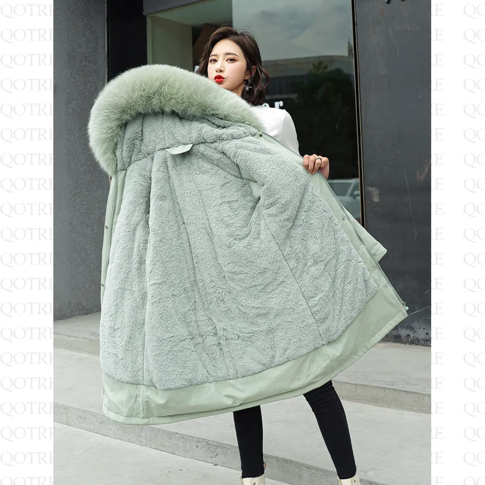 Fleece-Lined Thigh-Length Fur Collar Parka