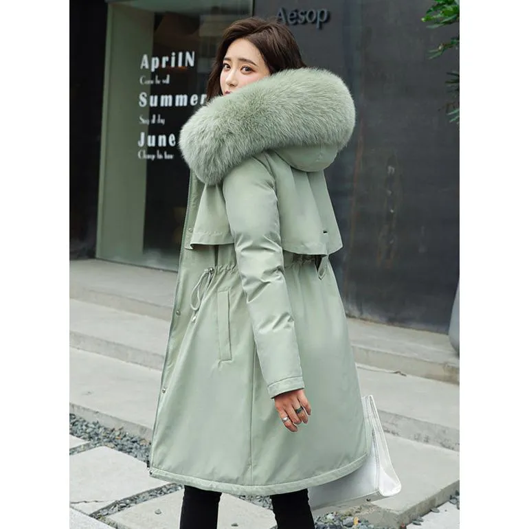 Fleece-Lined Thigh-Length Fur Collar Parka