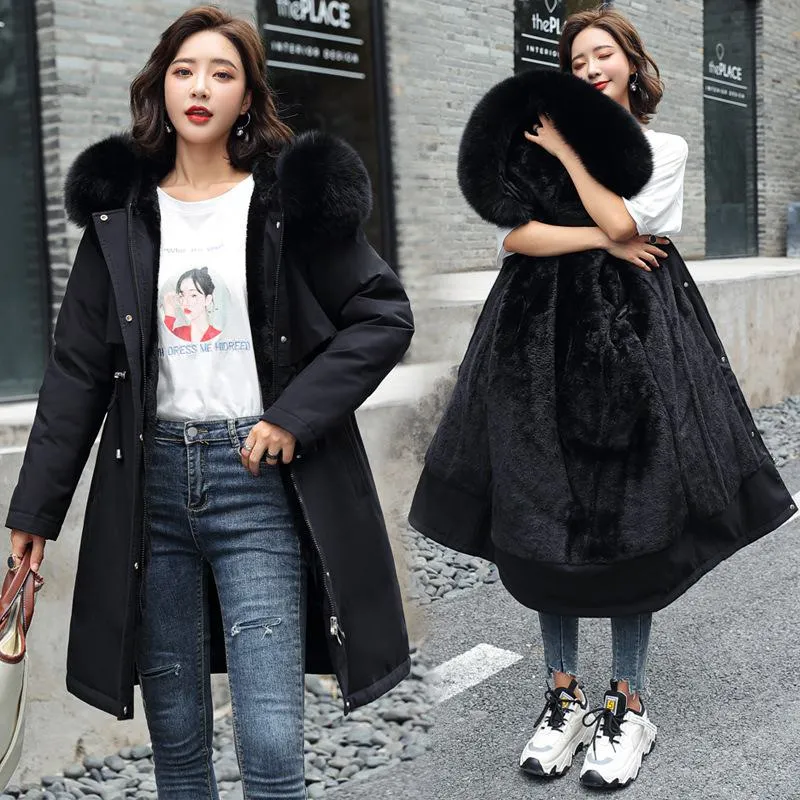 Fleece-Lined Thigh-Length Fur Collar Parka