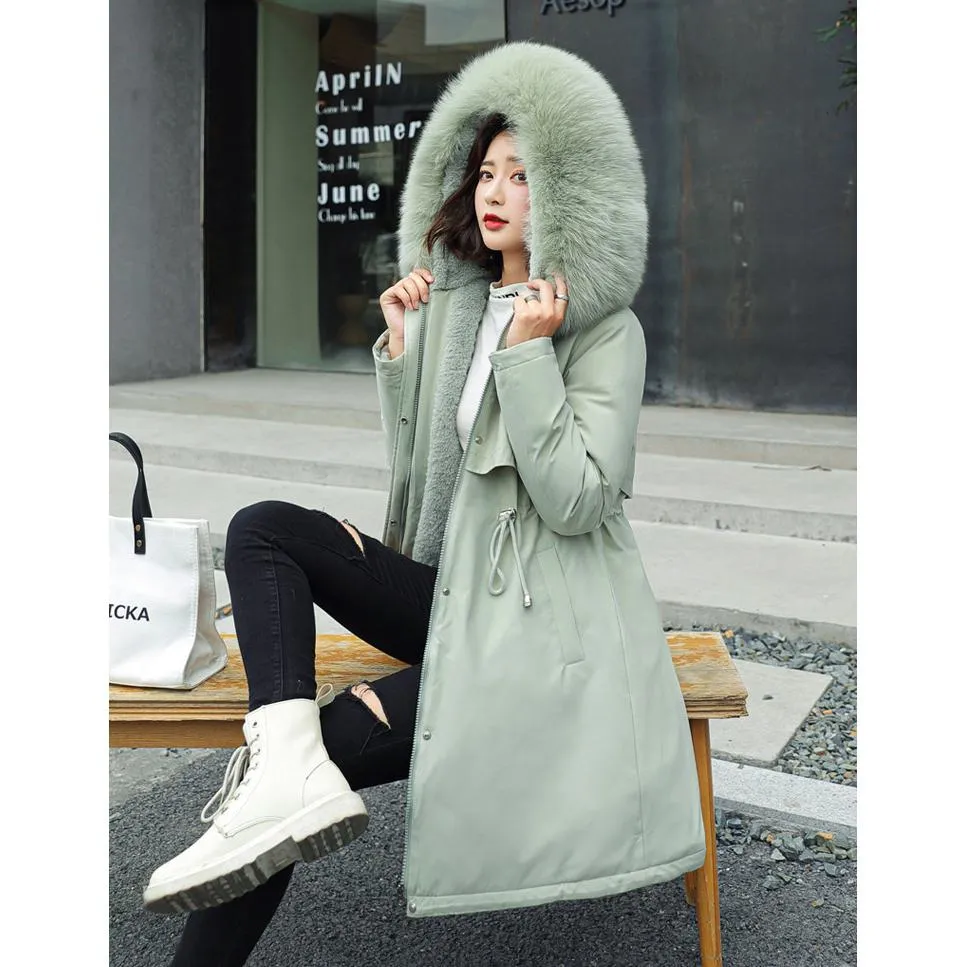 Fleece-Lined Thigh-Length Fur Collar Parka